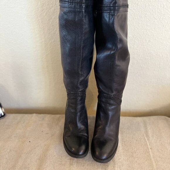 United Colors Of Benetton Black Leather Heeled Knee Hight Boots Sz 9-9.5 - Picture 5 of 15